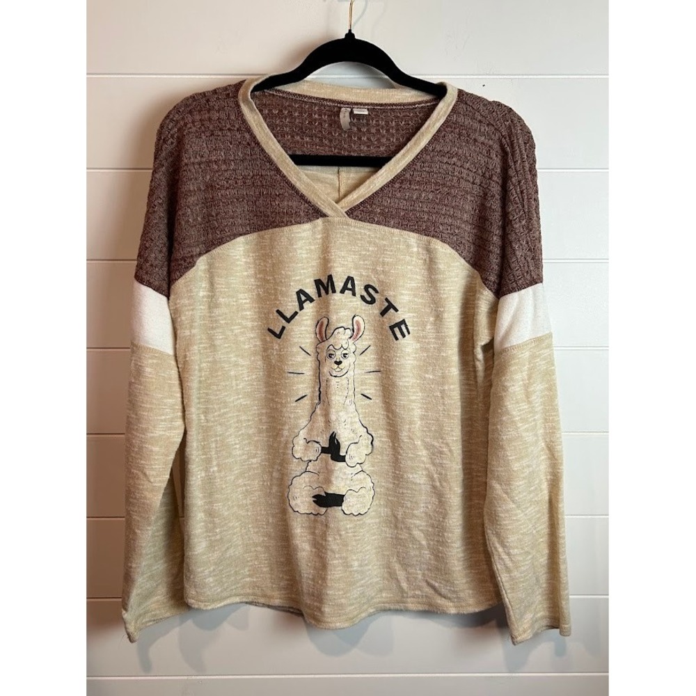 Cato Fashion Llamaste Llama‎ Graphic V Neck Long Sleeve Pullover Top Large